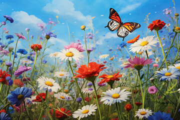 Spring Colorful Butterflies on Floral Lacquer