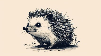  a drawing of a porcupine sitting on the ground with its head turned to look like a hedgehog.