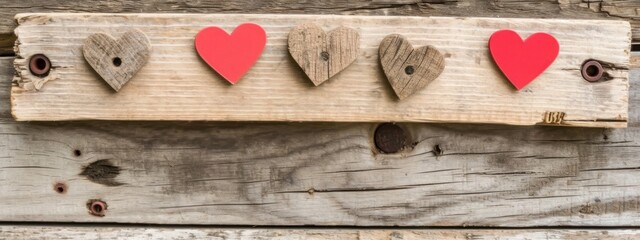 Wooden Plank With Heart Cutouts Gives a Rustic Touch to Valentines Day Generative AI