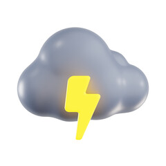 3d cloudy thunderstorm, 3d render icon illustration, transparent background, weather