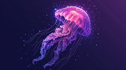  a jellyfish floating in the air with a lot of stars on it's back drop down to the bottom of the jellyfish.