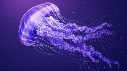  a close up of a purple jellyfish in the water with bubbles and bubbles on the bottom of the jellyfish.