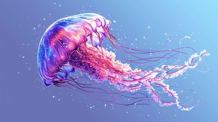  a close up of a jellyfish in a body of water with bubbles on the bottom of it's head.