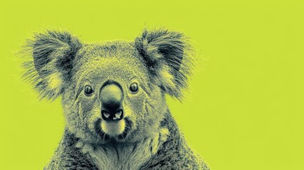 Fototapeta premium a black and white photo of a koala with its mouth open and eyes wide open, with a green background.