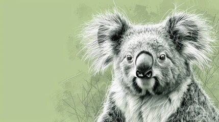  a black and white drawing of a koala bear looking at the camera with a surprised look on its face.