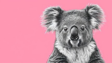 a black and white photo of a koala on a pink background with a black and white photo of a koala on a pink background.