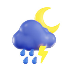 3d thunder night, 3d render icon illustration, transparent background, weather