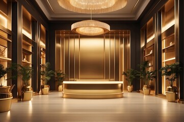 Luxury store interior, golden spotlight, cinematic background