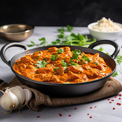 Butter Chicken, a classic North Indian dish, presented on a clean white background