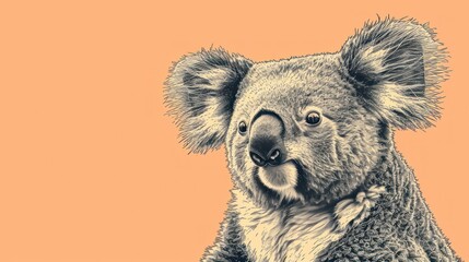 Fototapeta premium a black and white photo of a koala on an orange background with a black and white photo of a koala on an orange background.