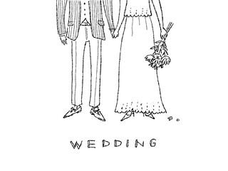 花束を持った女性と、男性、ウエディング、結婚式、テキストあり