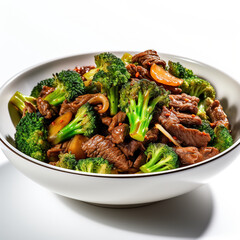 Beef and Broccoli Stir-Fry, isolated on a pristine white background.