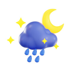 3d drizzling at night, 3d render icon illustration, transparent background, weather