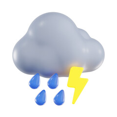 3d cloudy thunder, 3d render icon illustration, transparent background, weather