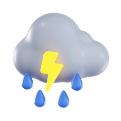 3d cloudy thunder, 3d render icon illustration, transparent background, weather