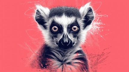  a close up of a small animal on a pink background with a grungy look on it's face.