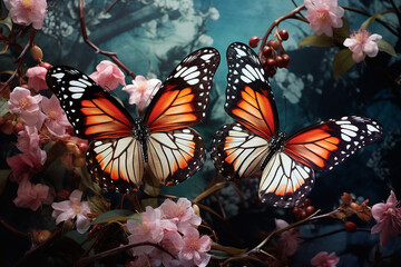 Spring Colorful Butterflies on Floral Lacquer