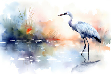 Naklejka premium Watercolor picture of a crane.