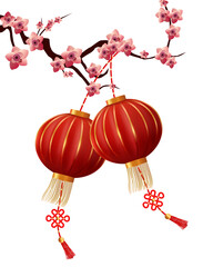 red lantern vector decoration in cherry blossoms tree chinese new year © Achmad