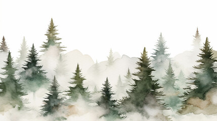 Fototapeta premium Beautiful nature watercolor picture of pine trees.