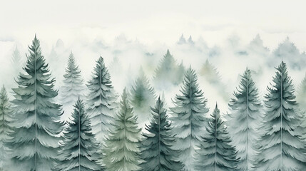Fototapeta premium Beautiful nature watercolor picture of pine trees.