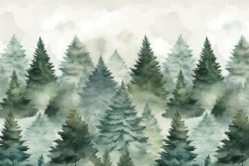 Obraz premium Beautiful nature watercolor picture of pine trees.