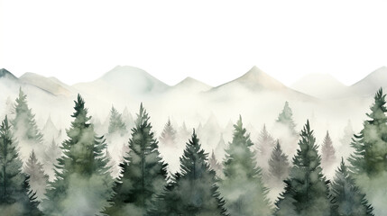 Fototapeta premium Beautiful nature watercolor picture of pine trees.
