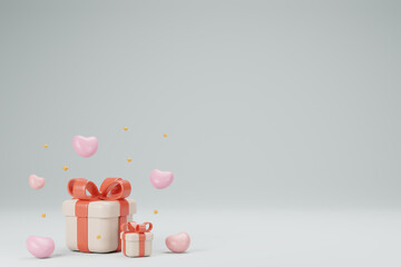  Gift Box ,Heart Shape 3D Rendering, valentine day concept  on blue bak gorund for baner or web design.