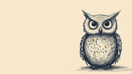 Fototapeten  a black and white drawing of an owl sitting on a branch with one eye open and one eye wide open. © Shanti