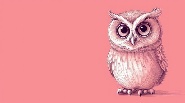 a drawing of an owl with big eyes on a pink background with space for a text or an image to put on a t - shirt.