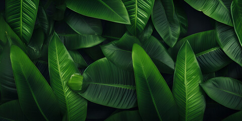 Large foliage of tropical leaf in dark green with rain water drop texture 