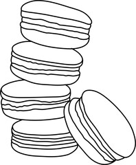 Five Macaroons Outline Vector Illustration