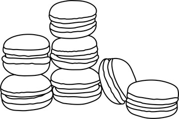 Seven Macaroons Outline Vector Illustration
