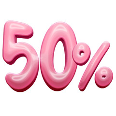 pink numbers 50 percent offer in 3d isolated from background