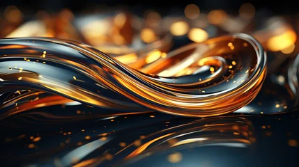 Poster 3d render, abstract background, flowing liquid gold, 3d illustration.  © kmmind