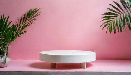 Blush Brilliance: Empty Pedestal Shelf on Pink Background