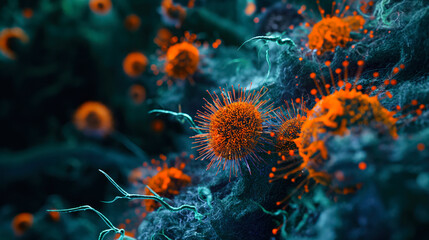 Virus Cells or Disease Cells Abstract Background - obrazy, fototapety, plakaty