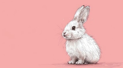  a black and white drawing of a rabbit on a pink background with a black and white outline of a rabbit on a pink background.