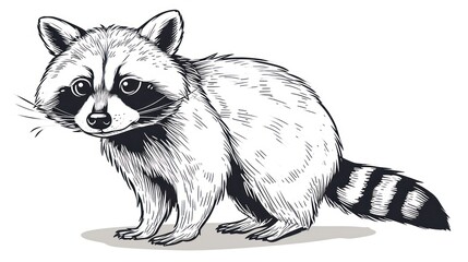  a raccoon on a white background with a black and white drawing of a raccoon on a white background.