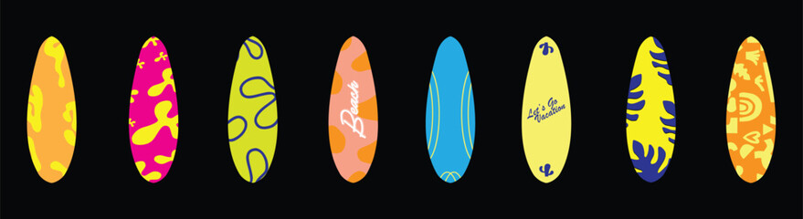 Summer holidays design elements - accessories, tropical plants, beach items and sports objects, etc. Vector illustration