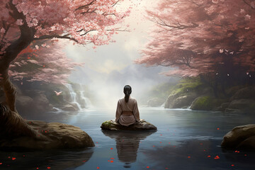 Zen meditation landscape with a Japan spring look