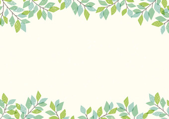 simple frame with green leaves - obrazy, fototapety, plakaty