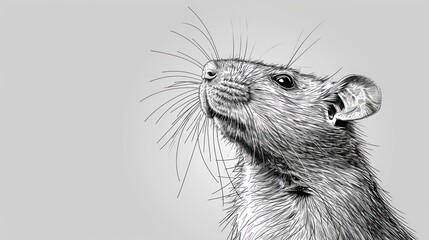  a black and white drawing of a rodent looking up at something in the air with it's mouth open.