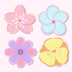 Vector set of multicolored clipart flowers and bouquets.