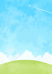 シンプルな山と青空の背景イラスト