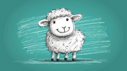  a black and white drawing of a sheep on a teal background with a white outline of a sheep's head.