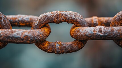 Rusty chain links with a gritty texture, the iron oxidized to a deep orange-brown.