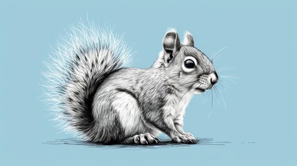  a black and white picture of a squirrel on a blue background with a white outline of a squirrel's head.