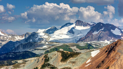 Scenic and colorful landscape from the summit of Whistler Mountain in the summer