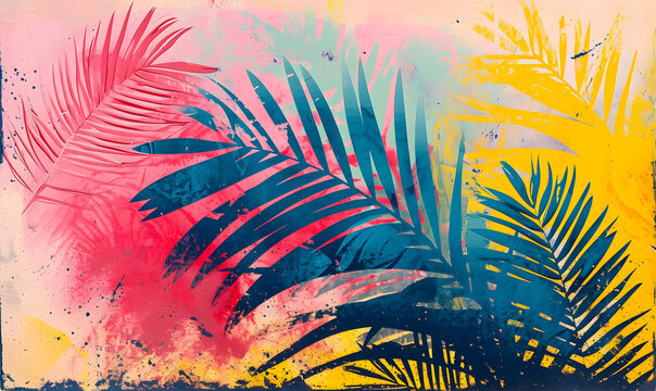 A abstract painting with palm leaves, Generative AI